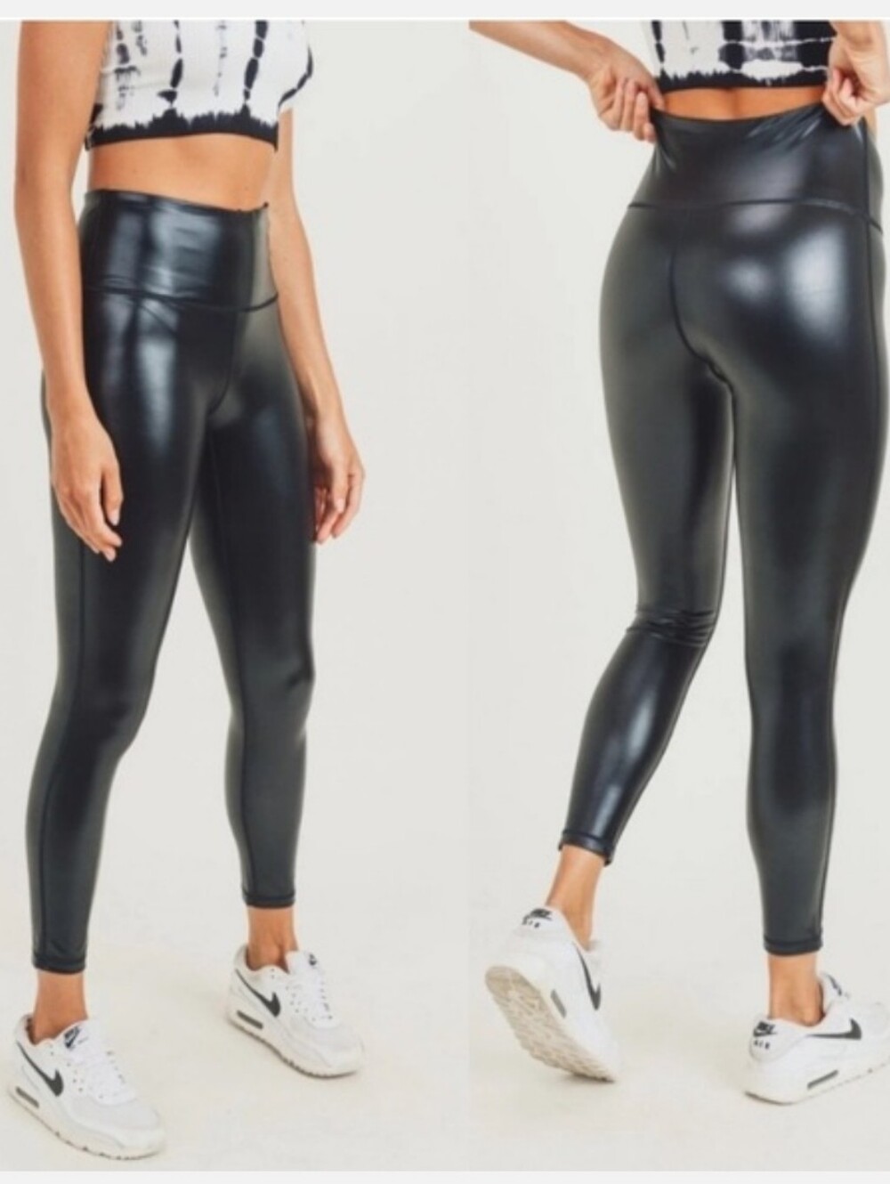 Mono B Glossy Liquid High Rise Leggings Metallic Black Size Small NWT